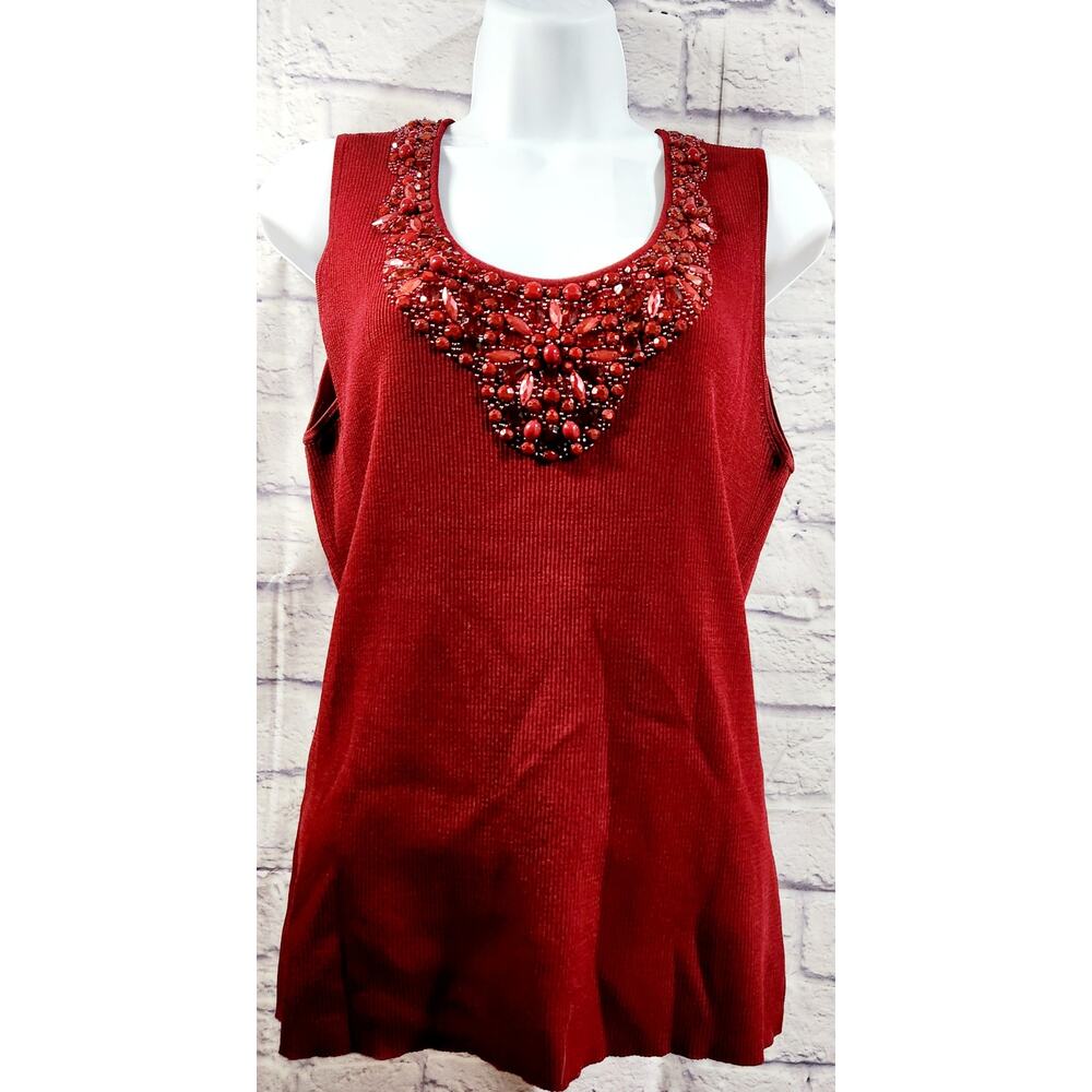 Ruby Rd. Burgundy Ribbed Tank Beaded Bodice XL Lightweight Stretch Soft